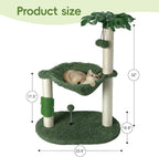 MECOOL Cat Tree Tower 32" Tall Scratching Post with Large Hammcok for Indoor Cats,Self-Massage Bursh Hanging Ball Toys,Monstera Deliciosa Green
