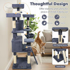 Tangkula 65 Inch Tall Cat Tree, Multi-Level Cat Tower with Sisal Scratching Posts & Board, 2 Condos, 3 Plush Top Perches, Adjustable Basket, 3 Hanging Balls for Indoor Cats (Dark Gray)
