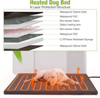 GUTINNEEN Heated Dog House Outdoor Dog Kennel with Safe Heated Pad, Chew-Proof Metal Frame and Rotating Food Bowl for Small to Medium Dogs, 39.7"x25.5"x32.2" (Light Brown)
