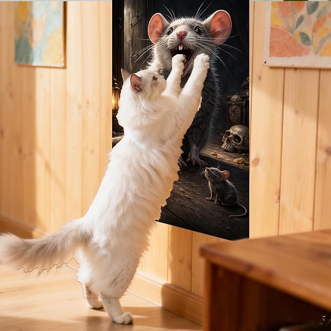 Nuxovilar Cat Wall Scratcher 15.3x23.6 Inches Polyester Synthetic Fiber, Large Rat & Small Mouse Print, wall scratchers for Indoor Cats, cat Scratch pad, Home Decor, Basement, Garage (2pcs)