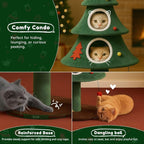 COMHOMA Christmas Cat Tree with 2 Cozy Houses,52" Holiday Cat Tower with Anti-Tip Safety,Festive Indoor Cat Climbing Furniture with Dangling Balls,Cat House and Climbing Tower for Kittens
