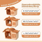 Jiupety Bear Cat Houses for Indoor Cats, Chimney Cute Cat Bed Cave, Enough Interior Space, Cartoon Soft Pet House Up to 3-15 lbs Puppy, Brown