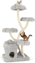 PETSITE 65 Inch Tall Cat Tree, Multi-Level Modern Cat Tree Tower with Sisal Scratching Posts, Cat Condo, Soft Long Plush Covered Platforms, Ideal for Indoor Cats Large Adult (Grey)
