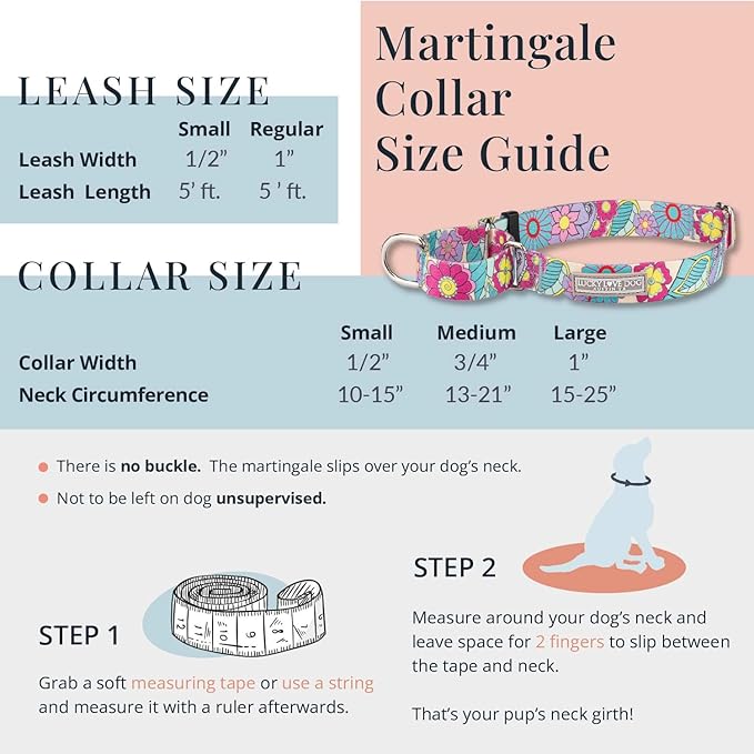Lucky Love Dog Martingale Dog Collar - Adjustable, No-Slip, Durable, & Soft Webbing Collar for Male and Female Dogs Ideal for Training & Walking - Oscar, Large