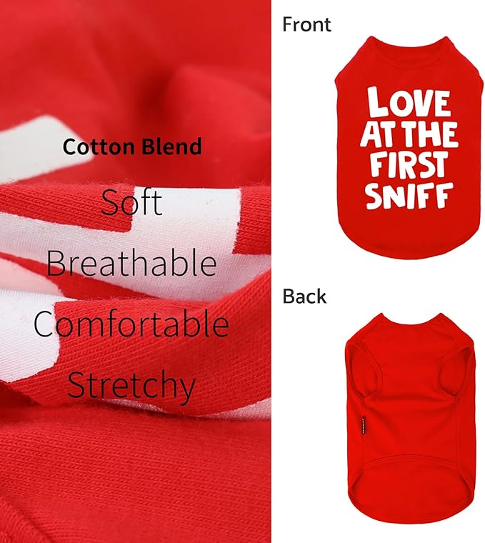 Fitwarm Love at The First Sniff Dog Shirt, Dog Valentines Outfit, Summer Dog Clothes for Small Dogs Boy Girl, Funny Dog Tshirt, Lightweight Breathable Cotton, Pet Cat Outfit, Red, Large