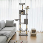 Tangkula 80 Inch Tall Cat Tree, Multi-Level Cat Tower with Sisal Scratching Posts, 2 Condos, Plush Perch, Hammock, Basket, Dangling Toys, Cat Climbing Furniture for Indoor Cats (Light Gray)