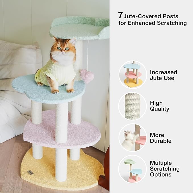 VETRESKA Cat Tree Cat Tower 38.6'' for Indoor Cats with Jute Covered Scratching Posts and Sweetheart Shape Platform, Multi-Level Cat Tower Activity Center Furniture for Kittens Cats and Pets