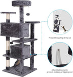 54-Inch Cat Tree for Large Cats, Sturdy Multi-Level Cat Tower with 2 Condos, Hanging Ball and Sisal Scratching Posts, Durable Cat Furniture for Indoor Cats (Dark Grey)