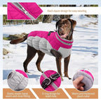 Winter Dog Coat,Large Dog Jacket,Waterproof Pet Jacket with Back Zipper,Pet Coat with Harness Built in,Warm Dogs Coat with Fleece Lined,Snow Jacket Clothes French Bulldog Shiba Inu,Rose Red,L