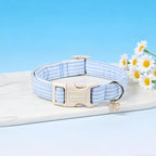 ARING PET Stripe Dog Collar, Cute Spring Summer Blue Stripe Pet Collars with Bow Charm for Puppy Small Medium Large Boy Girl Dogs-M, for Daily Outdoor Walking Training
