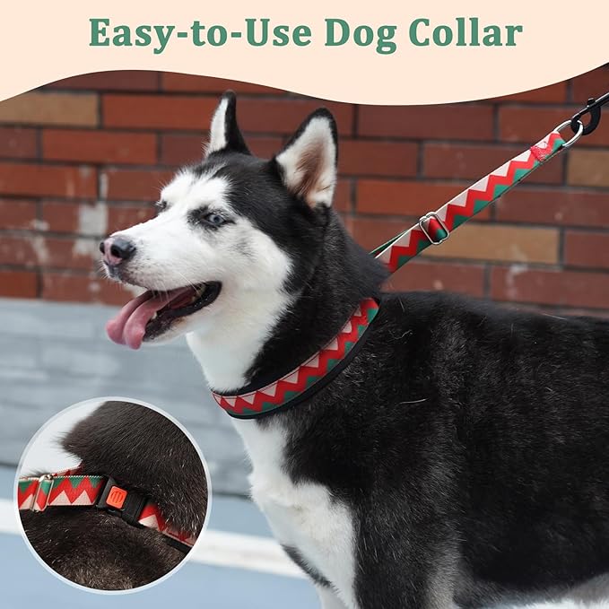 Mayerzon No Pull Dog Prong Collar Martingale, Personalized Pinch Collar with Geometric Patterns for Large Medium Small Dogs for Walking Training Festival, Easy to Use(L, Ethnic Green)