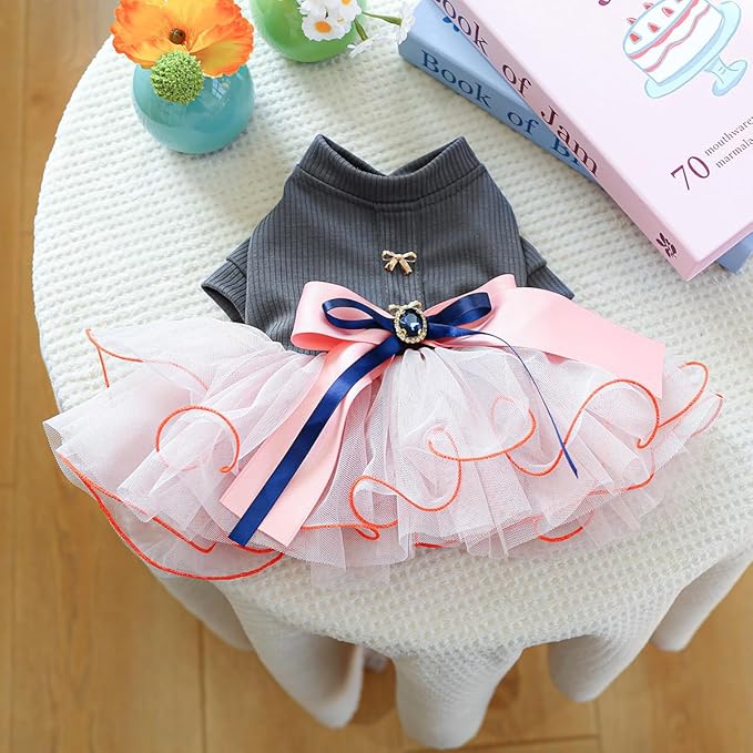 Furbabycare® Elegant Sweet Fashion Puppy Dog Blingbling Princess Skirt Pet Dog Lace Cake Camisole Tutu Dress P-Gray X-Small