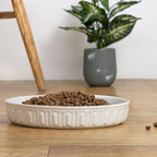 Fun Elements Shallow Dog Bowls, 10.5" Ceramic Large Food Plate for Small, Medium and Large Breeds, Non-Slip, Flat and Wide, Dishwasher Safe, Suitable for Dogs and Cats (White)