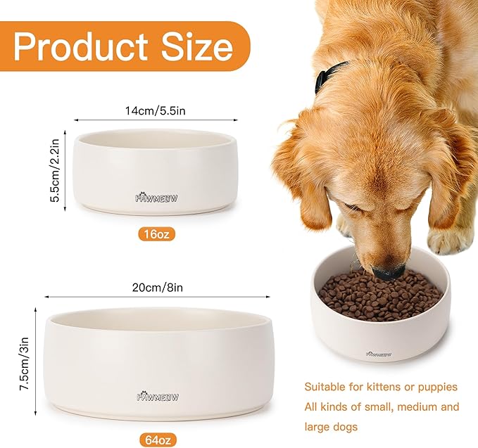 Ceramic Dog Bowls,8 Inch Large Ceramic Dog Bowl,Spill Proof, Heavy Modern Pet Feeding Bowl for Medium-Sized Dogs and Large Breed(64 oz) Beige