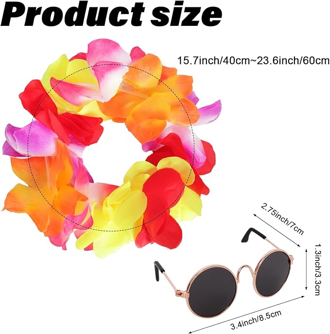 3 Pcs Dog Hawaiian Costume Set Includes Shirt Sunglasses Wreath Dog Outfit Pet Costume for Small Medium Pet Party Summer