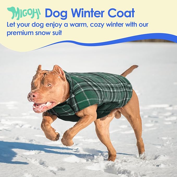 MIGOHI Reversible Dog Coat, Windproof, Waterproof Winter Jacket for Cold Weather, Plaid Dog Coats for Male Female, Green, L