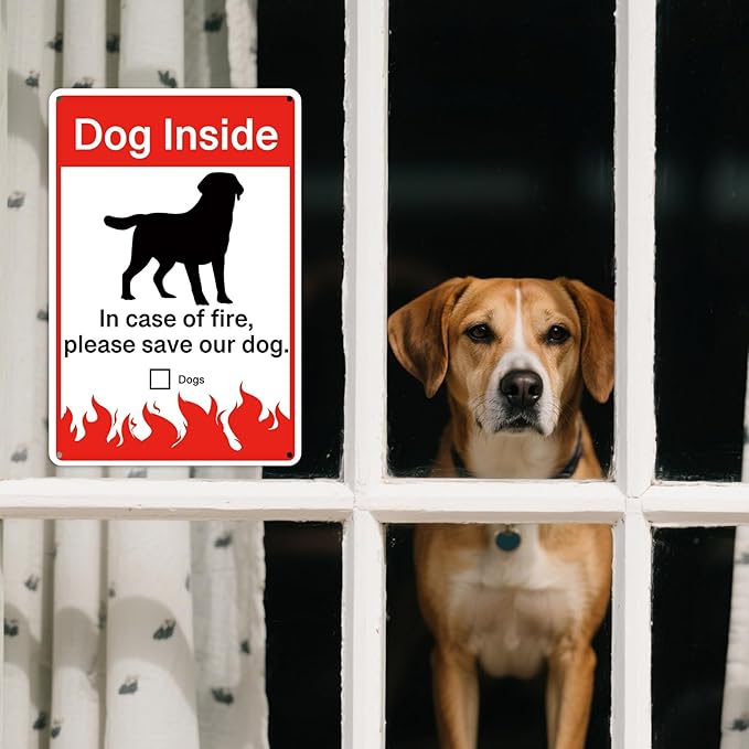 8" x 12" Aluminium Metal Sign Dog Inside - in Case of Fire Please Save Our Dog Security Sign Outdoor (107)