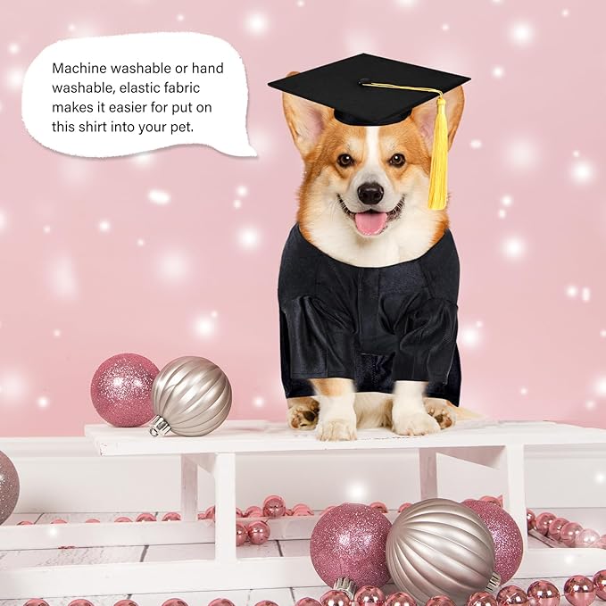 Dog Graduation Cap and Gown, Dogs Cats Graduation Holiday Halloween Costume Accessory(Black,X-Small)