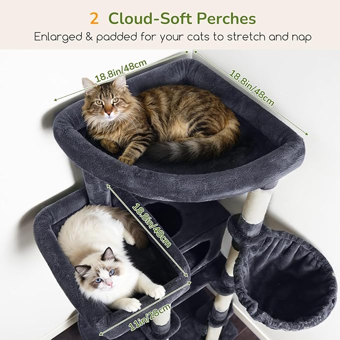 Globlazer Extra Large Heavy Duty Cat Tree, 80in Tall Sturdy Cat Tree Tower for Multiple Indoor Cats Large Adult with Scratching Posts, 2 Spacious Condos with Padding, 2 Soft Perches, S80C, Dark Grey