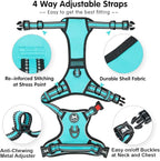 PoyPet No Pull Dog Harness, [Release on Neck] Reflective Adjustable No Choke Pet Vest with Front & Back 2 Leash Attachments(Mint Blue,L)