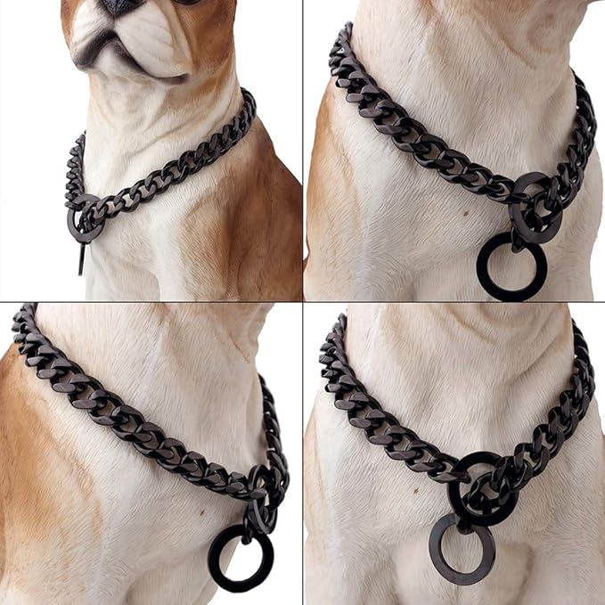 Dog Chain Collar Dog Walking Collar 15mm Black Strong Stainless Steel Cuban Link Chain Collar for Small Medium Dogs（16 Inches