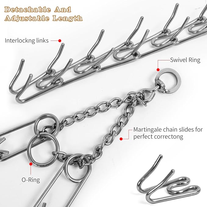 Stainless Steel Prong Dog Training Collar Adjustable Pet Pinch Collar for Dogs with The Swivel Ring 22in x 3.0mm (Neck Size up to 18in) L