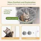 Globlazer Heavy Duty Cat Tree, 74in Sturdy Cat Tower for Large Cats Adult, Big Cat Tree with 7 Sisal Scratching Posts, 2 Padded Condos, 2 Dual-Ear Hanging Baskets, Enlarged Top Perch, S74, Light Grey