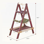 SHENGOCASE 3-Tier Modern Boho Style A Frame Wooden Cat Tree Tower Ladder with Multi-Level Bed Hammock for Large Cat and Sctatching Post, Hanging Toy Ball (Boho)