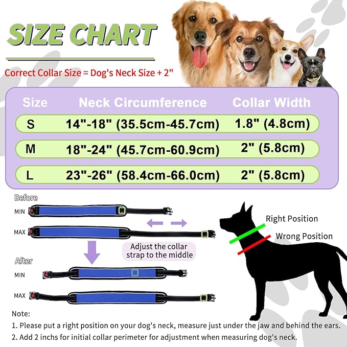 Martingale No Pull Dog Collar for Large Medium Dogs Training Walking, Heavy Duty Nylon Reflective Adjustable Anti Pull Slip Collar with Buckle M Blue