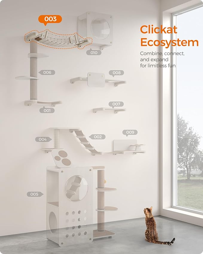 Feandrea Clickat Collection - No.003 Cat Bridge, Extremely Quick Assembly, Unlimited Expandability, Replaceable Module and Fabric Pad, Cat Wall Furniture