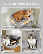 59" Cat Tree, Tall Cat Tower for Large Cat, Multi-Level Tower with 3 Removable Pompom Sticks, Cat Tree for Indoor Cats, Condo with Large Hammock, Scratching Post, and 2 Perches, Grey