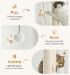 Made4Pets Cat Tree, Modern Cat Tree Tower for Indoor Cats - 65" Tall Wood Condo with Hammock, Scratching Post and Removable Pads for Small Large Cats, White