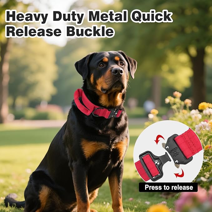 Joytale Tactical Dog Collar for Medium Dogs with Control Handle, Heavy Duty Military Training Collar for Power Breeds, AirTag Holder Case, Quick Release Metal Buckle, Soft Padded, M, Red