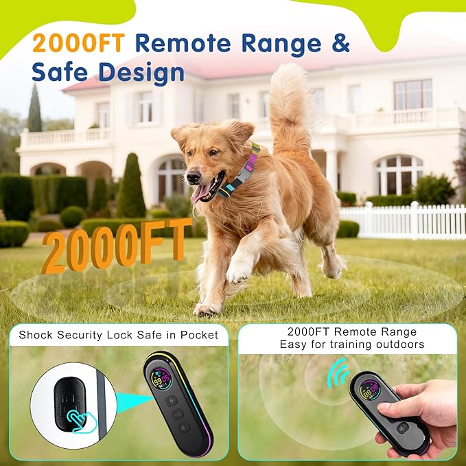 Dog Shock Collar & Dog Bark Collar, 2 in1 Collar Dog Bark Training Collar with 5 Adjustable Sensitivity, 3 Training Modes, 3300FT Remote, IPX7 Waterproof, Rechargeable for Dogs (Multi-Color)