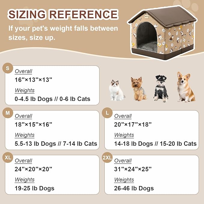 Jiupety Dog House Indoor, 2XL Size Indoor Dog House for Large Dog, Warm Cave Sleeping Nest Bed for Cats and Dogs, Brown
