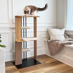 4 Cats & Dogs Cali Cat Tree 24″ x 18″ x 47″ with Scratching Post, 4 Platforms, LED Lighting, Engineered Wood & Sisal Rope – Modern Cat Tower, Cat Scratcher for Indoor & Large Cats - Oak
