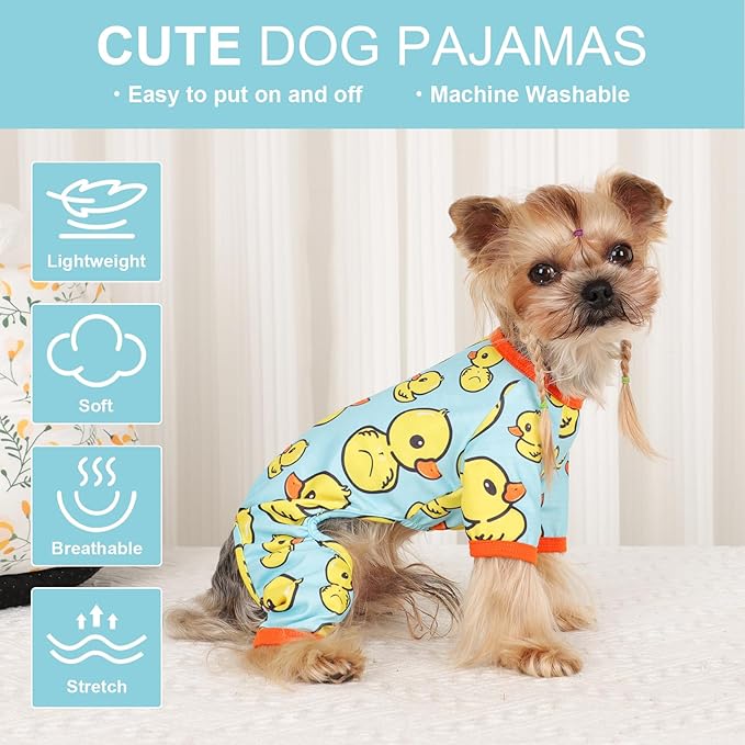 Dog Pajamas Pjs Spring Summer Dog Clothes for Small Dogs Girl Boy, Soft Stretchy Tiny Chihuahua Yorkie Puppy Clothes Doggie Onesies Cat Pet Jammies Outfit, Blue Duck, S