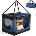 Soft Small Dog Crate - 24 inch Portable Travel Puppy Crate for Small Pets or 2 Cats, Collapsible Pet Carrier with 4 Mesh Doors, Car Kennel for Dogs with Handle for Indoor and Outdoor, Bule