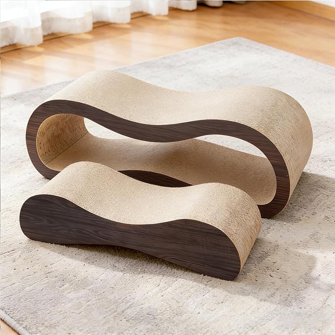 2 in 1 Cat Scratcher Cardboard Lounge Bed, Cat Scratching Post, Durable Board Pads Prevents Furniture Damage,Large,Brown