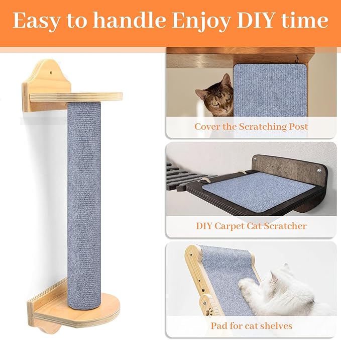 Uranshin Cat Scratch Mat, Trimmable Self-Adhesive Furniture Protector, Scratching Post Carpet 78.7"x15.8" Couch Protector From Claws (Light Grey)