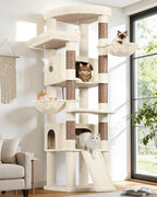 Globlazer Extra Large Heavy Duty Cat Tree, 80in Tall Sturdy Cat Tree Tower for Multiple Indoor Cats Large Adult with Scratching Posts, 2 Spacious Condos with Padding, 2 Soft Perches, S80C, Beige