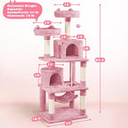 Yaheetech 62.5inches Cat Tree Cat Tower Cat Condo with Platform & Hammock, Scratching Posts for Kittens Pet Play House with Plush Perch for Indoor Activity Relaxing, Pink