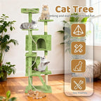 BestOffice 70 Inch Cat Tree, Multi-Level Cat Tower with Condo, Perches, Sisal Scratching Posts, Climbing Ladder,Indoor Activity Center Play House for Kittens & Adult Cats, Green
