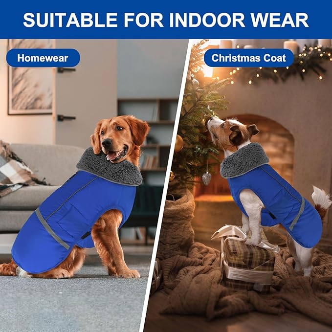 Doglay Dog Coat, Waterproof Dog Jacket Pet Winter Coat for Cold Weather with Thicken Furry Collar, Reflective Puppy Winter Jacket Warm Fleece Lining for Small Medium Large Pets