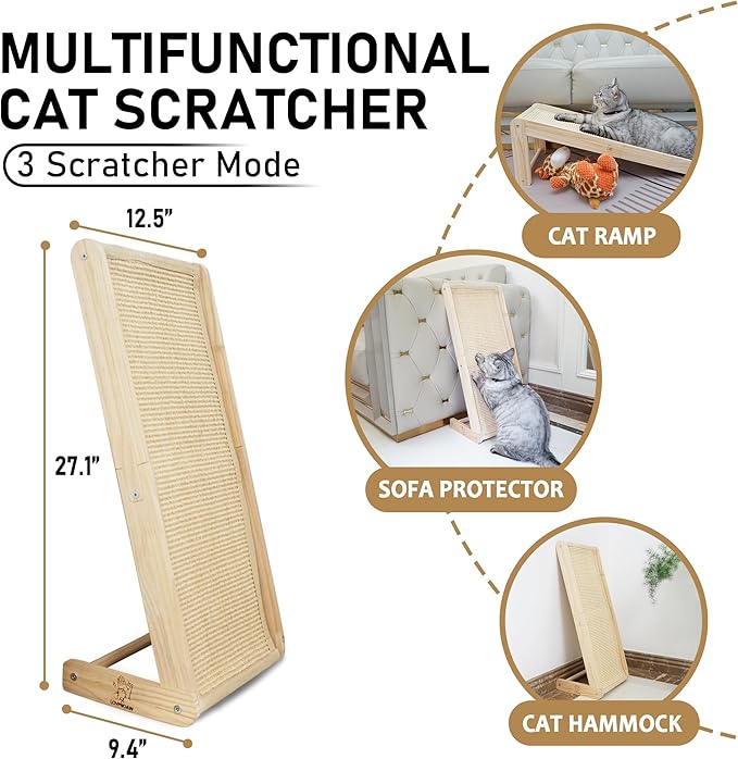Cat Scratcher, Sisal Cat Scratching Ramp, Valentine's Day Gifts L Shape Cat Scratcher for Indoor Cats, Durable Natural Sisal Cat Scratch Furniture Protector