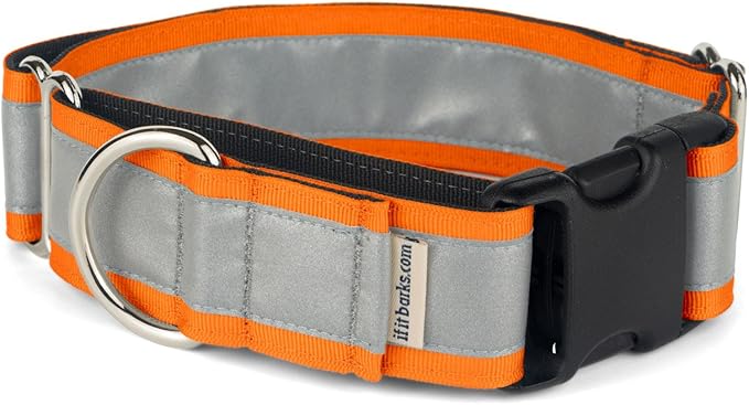 If It Barks - 1.5" Reflective Martingale Collar with Quick Snap Buckle for Dogs - Adjustable - Made in USA - Strong, Durable, and Comfy - Ideal for Training - Fits Most Breeds - Medium, Orange