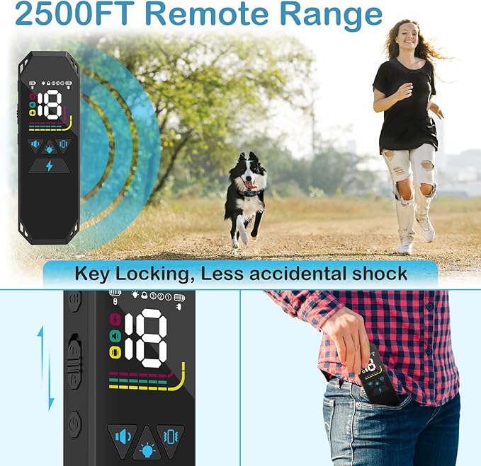 Dog Training Collar with Remote Control, 2500FT Coverage Range and 4 Training Modes, IP67 Waterproof Rechargeable E Collar for Dogs Training for All Breed
