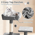 Tangkula 66 Inch Tall Cat Tree, Multi-Level Cat Tower with Sisal Scratching Posts, 2 Condos, Plush Perch, Hammock, Basket, Dangling Toys, Cat Climbing Furniture for Indoor Cats (Light Gray)