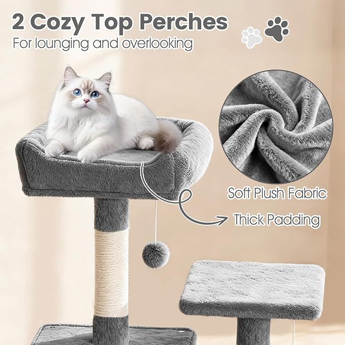 Tangkula 66 Inch Tall Cat Tree, Multi-Level Cat Tower with Sisal Scratching Posts, 2 Condos, Plush Perch, Hammock, Basket, Dangling Toys, Cat Climbing Furniture for Indoor Cats (Light Gray)