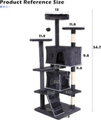 Heavy Duty Cat Tree,54 Inch Tall Cat Tower,2 Cozy Condos,Scratching Posts,Ladders & Sisal Pole,Multi-Level Perches Platforms for Indoor Cats,Sturdy Pet Climbing Furniture,Light Gray